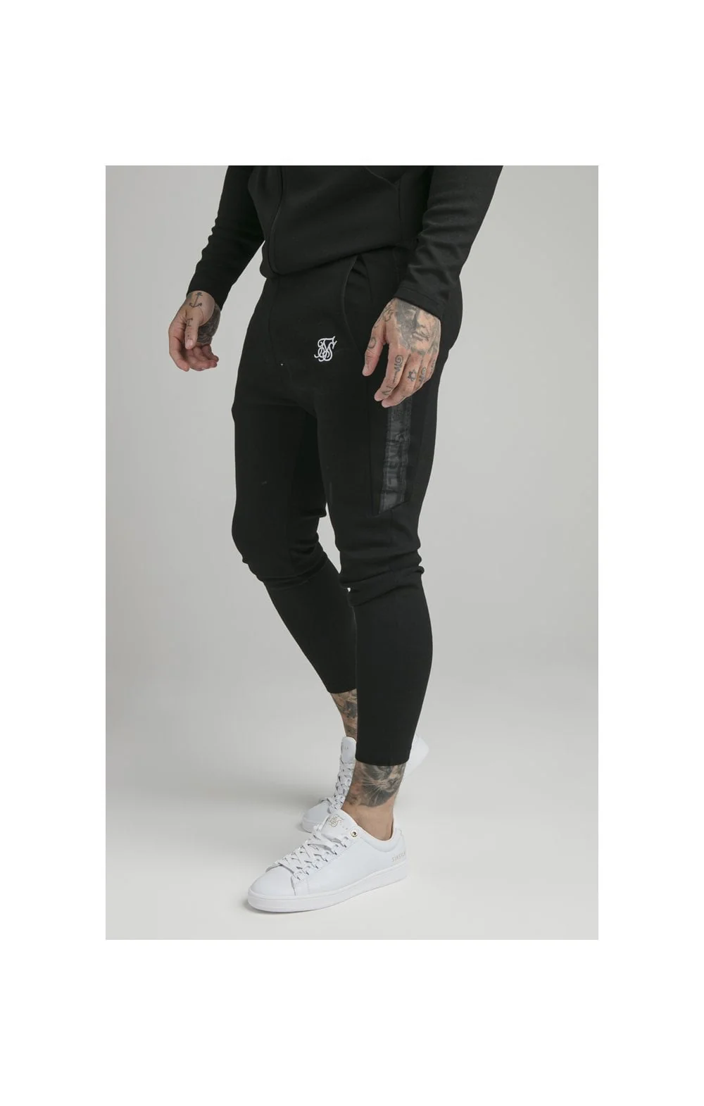 Black Motion Tape Zip Through Hoodie And Jogger Set - Image 3