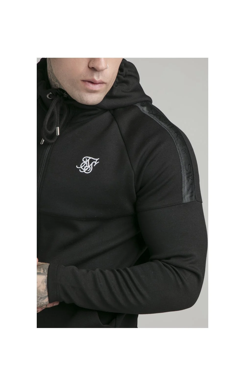 Black Motion Tape Zip Through Hoodie And Jogger Set - Image 4