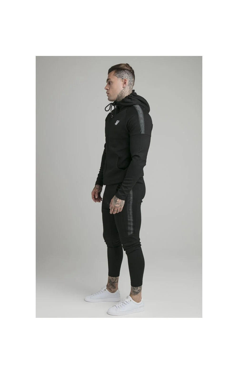 Black Motion Tape Zip Through Hoodie And Jogger Set - Image 5
