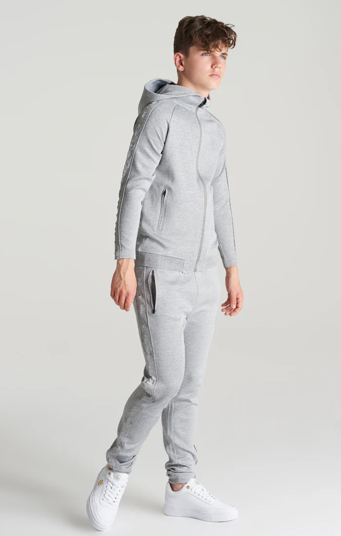 Boys Grey Marl Taped Zip Thru Hoodie - Image 5