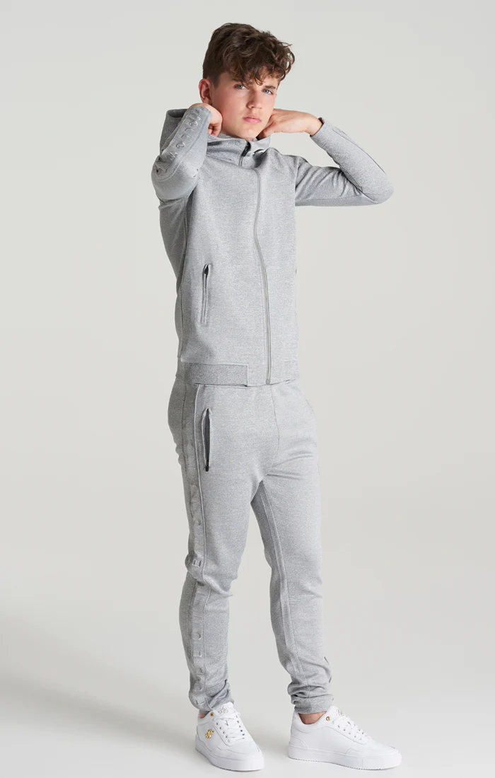 Boys Grey Marl Taped Zip Thru Hoodie - Image 7