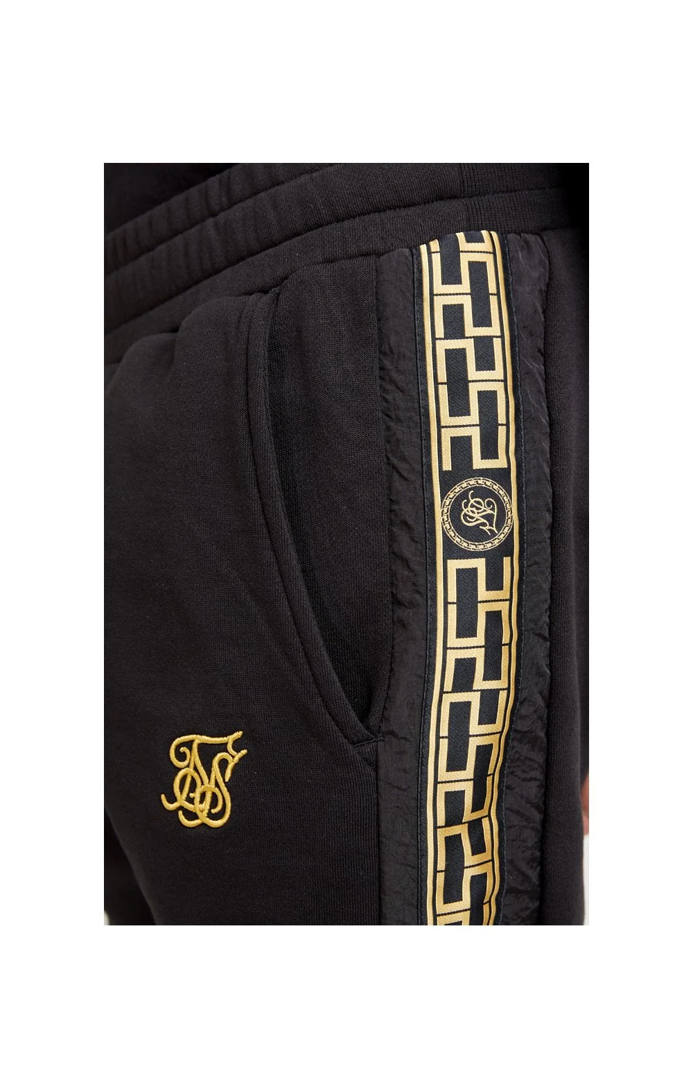 SikSilk Muscle Fit Nylon Panel Joggers – Black & Gold - Image 2