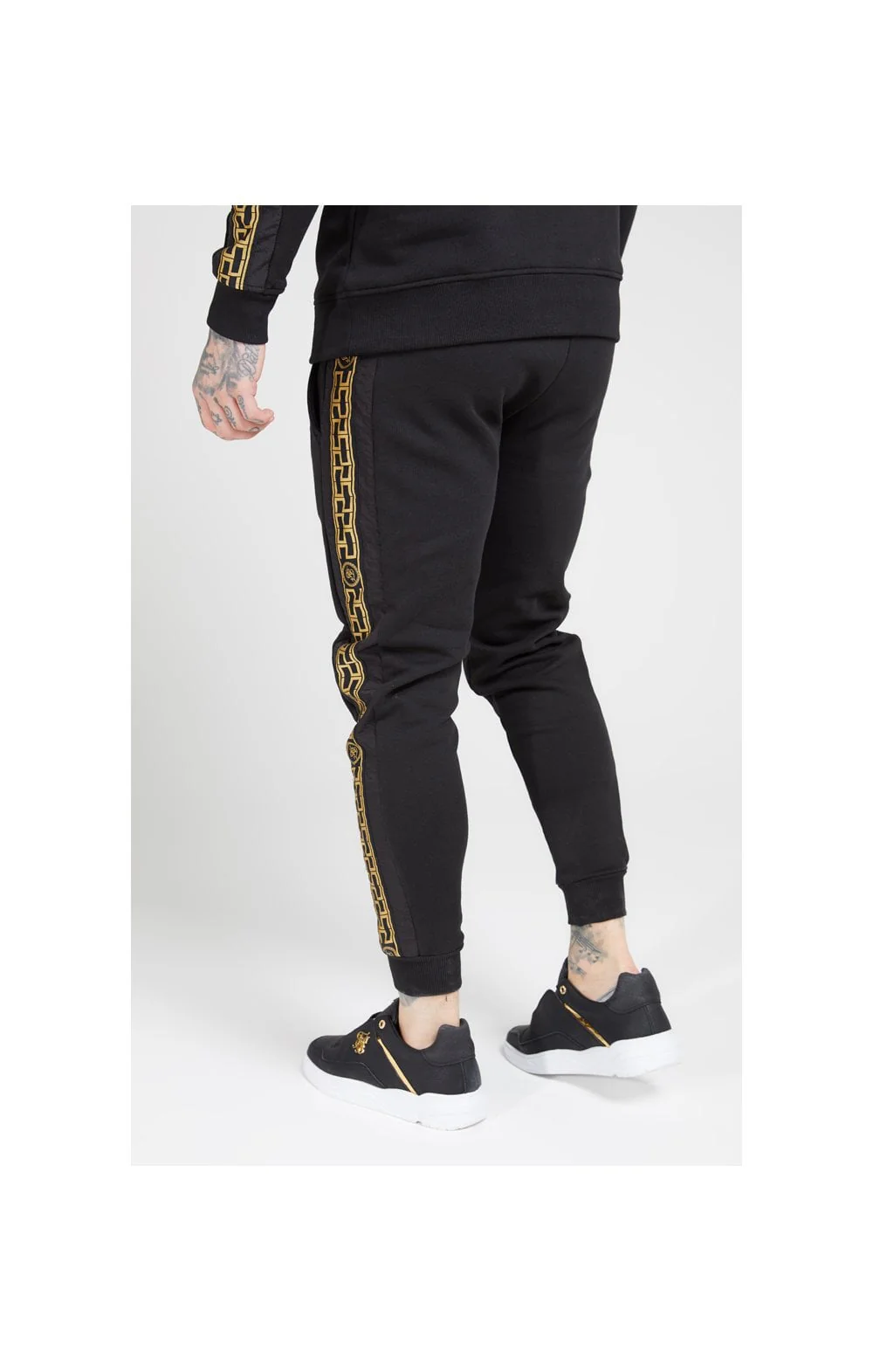 SikSilk Muscle Fit Nylon Panel Joggers – Black & Gold - Image 3