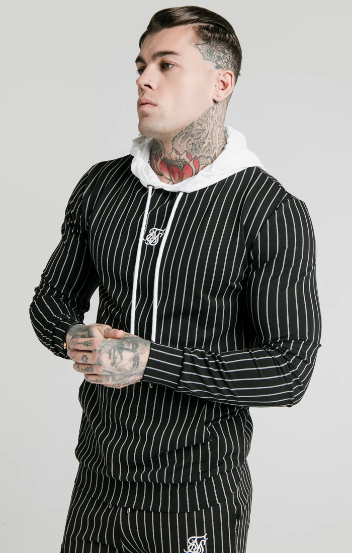 SikSilk Muscle Fit Overhead Hoodie - Black & White