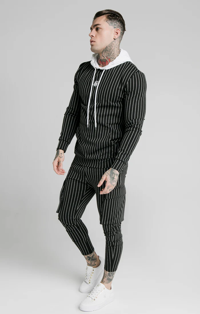 SikSilk Muscle Fit Overhead Hoodie - Black & White - Image 2