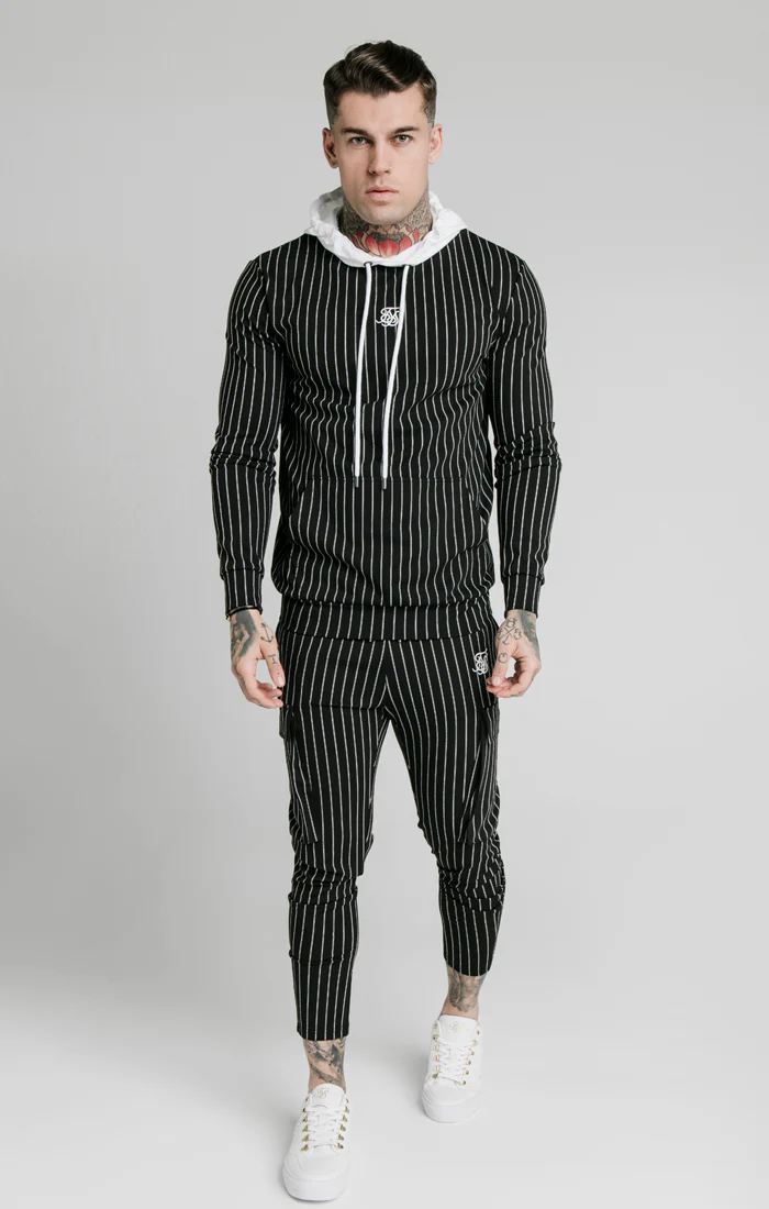 SikSilk Muscle Fit Overhead Hoodie - Black & White - Image 3