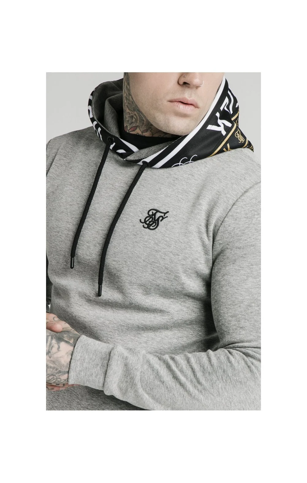 SikSilk Muscle Fit Overhead Hoodie - Grey Marl