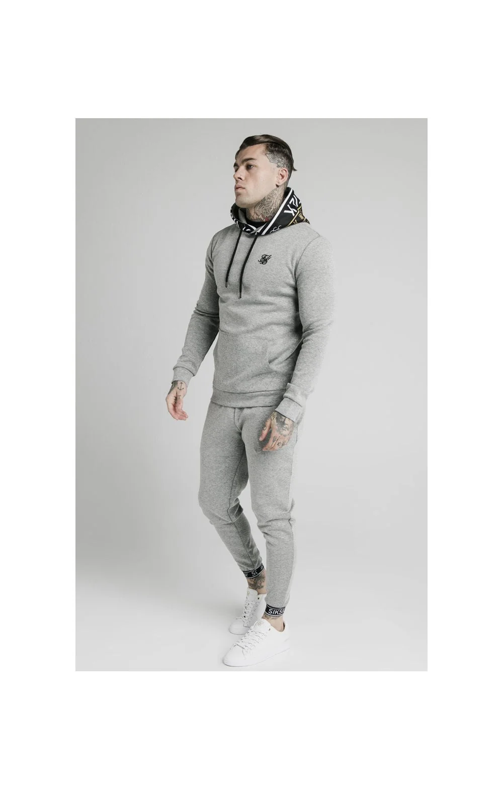 SikSilk Muscle Fit Overhead Hoodie - Grey Marl - Image 3