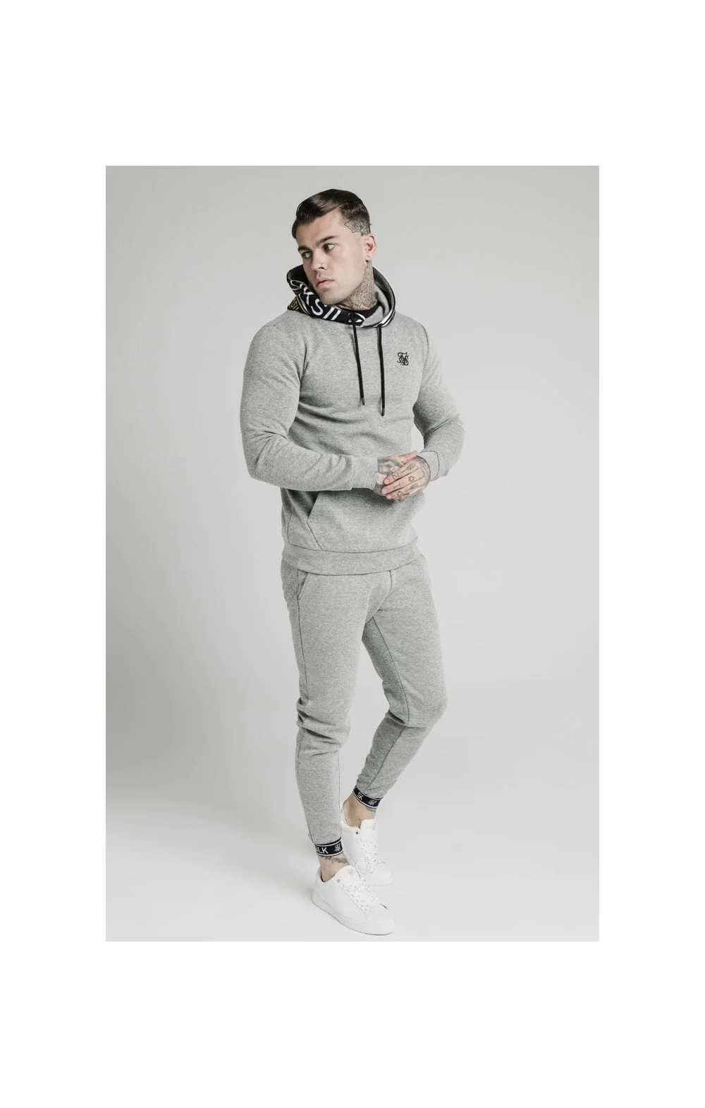 SikSilk Muscle Fit Overhead Hoodie - Grey Marl - Image 4
