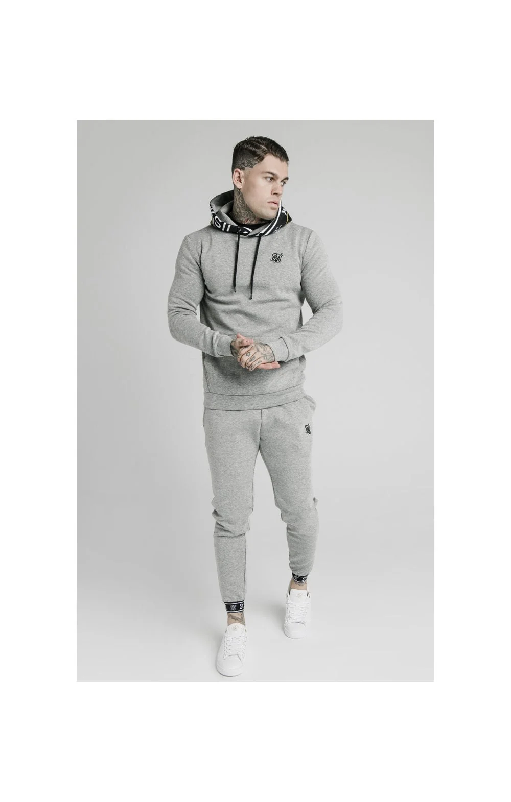 SikSilk Muscle Fit Overhead Hoodie - Grey Marl - Image 5