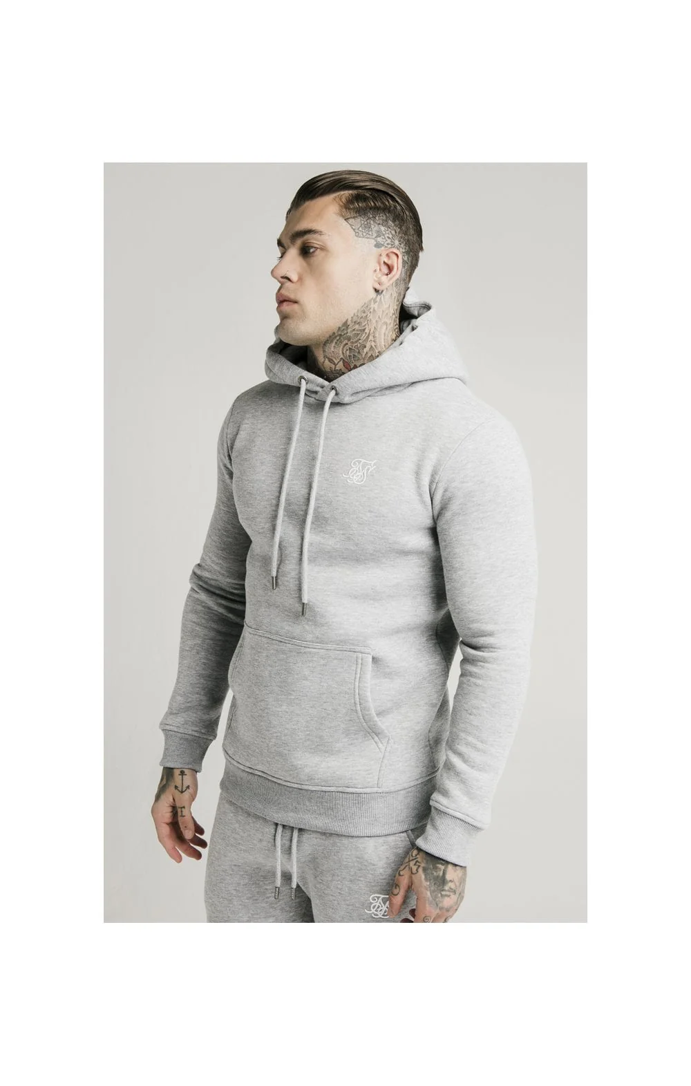 SikSilk Muscle Fit Overhead Hoodie - Grey Marl