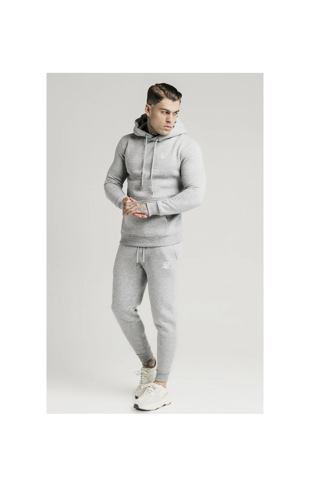 SikSilk Muscle Fit Overhead Hoodie - Grey Marl - Image 2