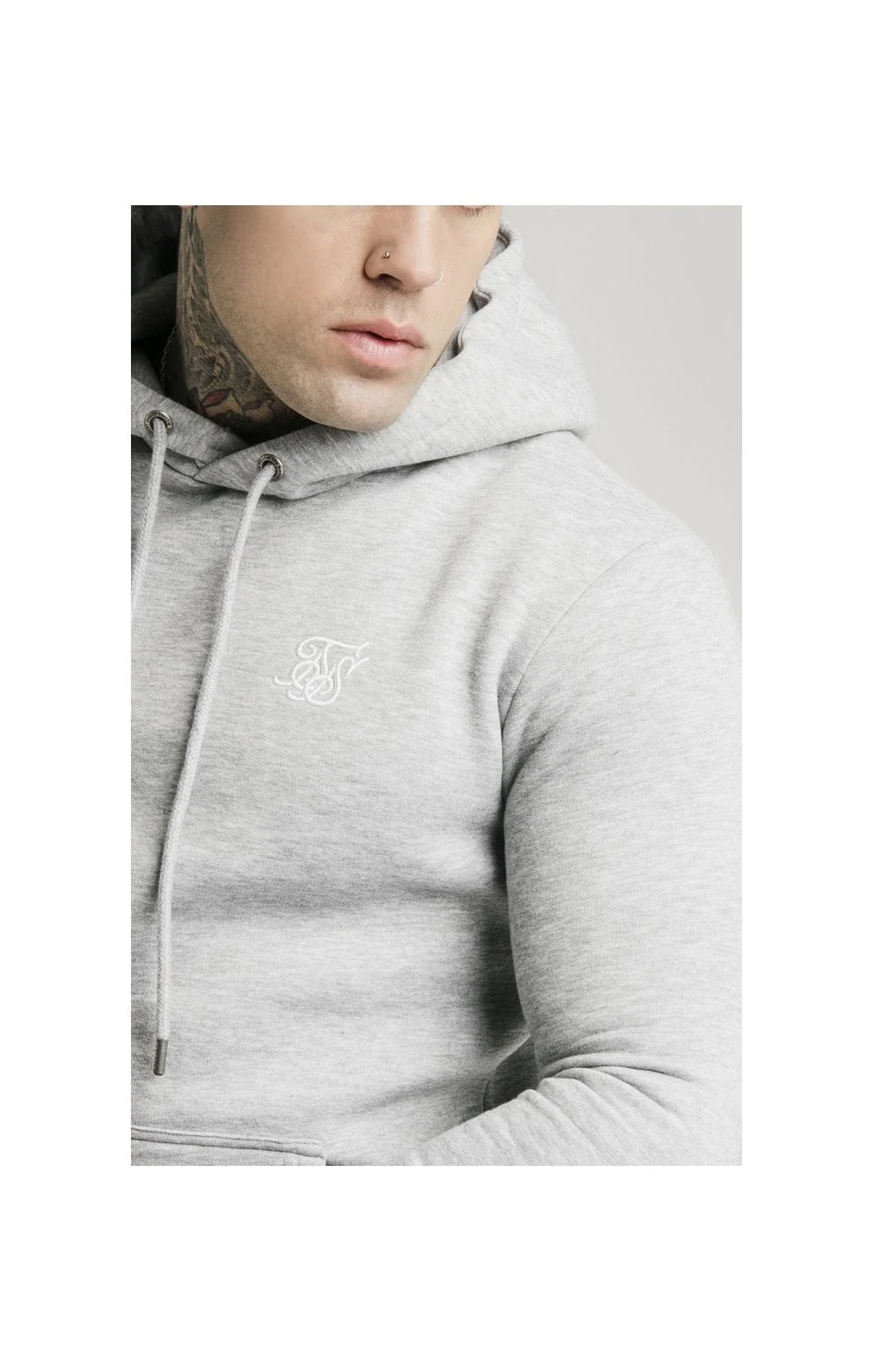 SikSilk Muscle Fit Overhead Hoodie - Grey Marl - Image 3