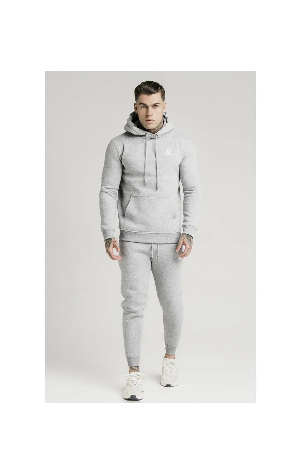 SikSilk Muscle Fit Overhead Hoodie - Grey Marl - Image 4