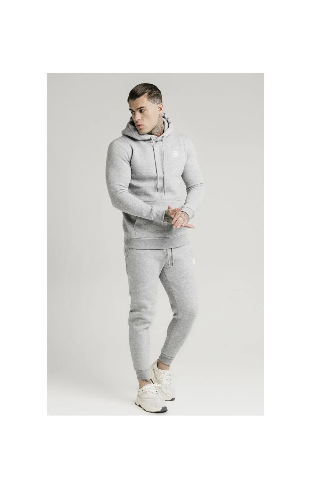 SikSilk Muscle Fit Overhead Hoodie - Grey Marl - Image 5
