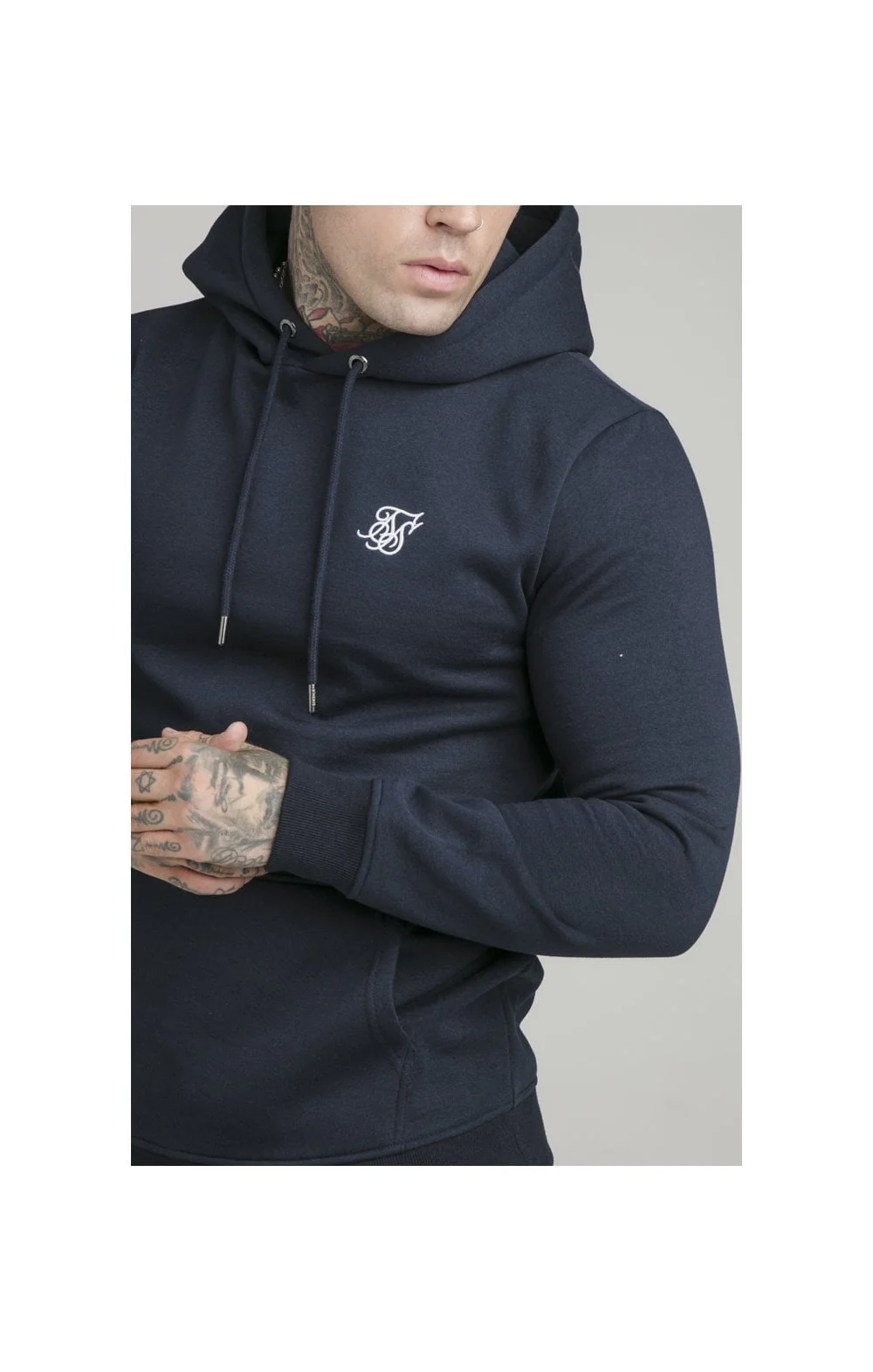 Navy Essential Muscle Fit Overhead Hoodie - Image 2