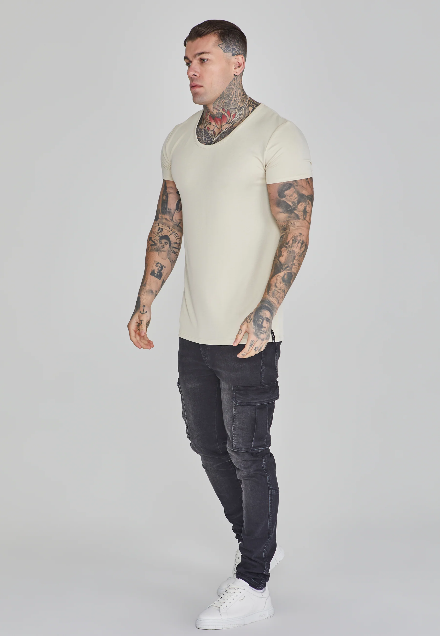 Ecru Muscle Fit T-Shirt - Image 4