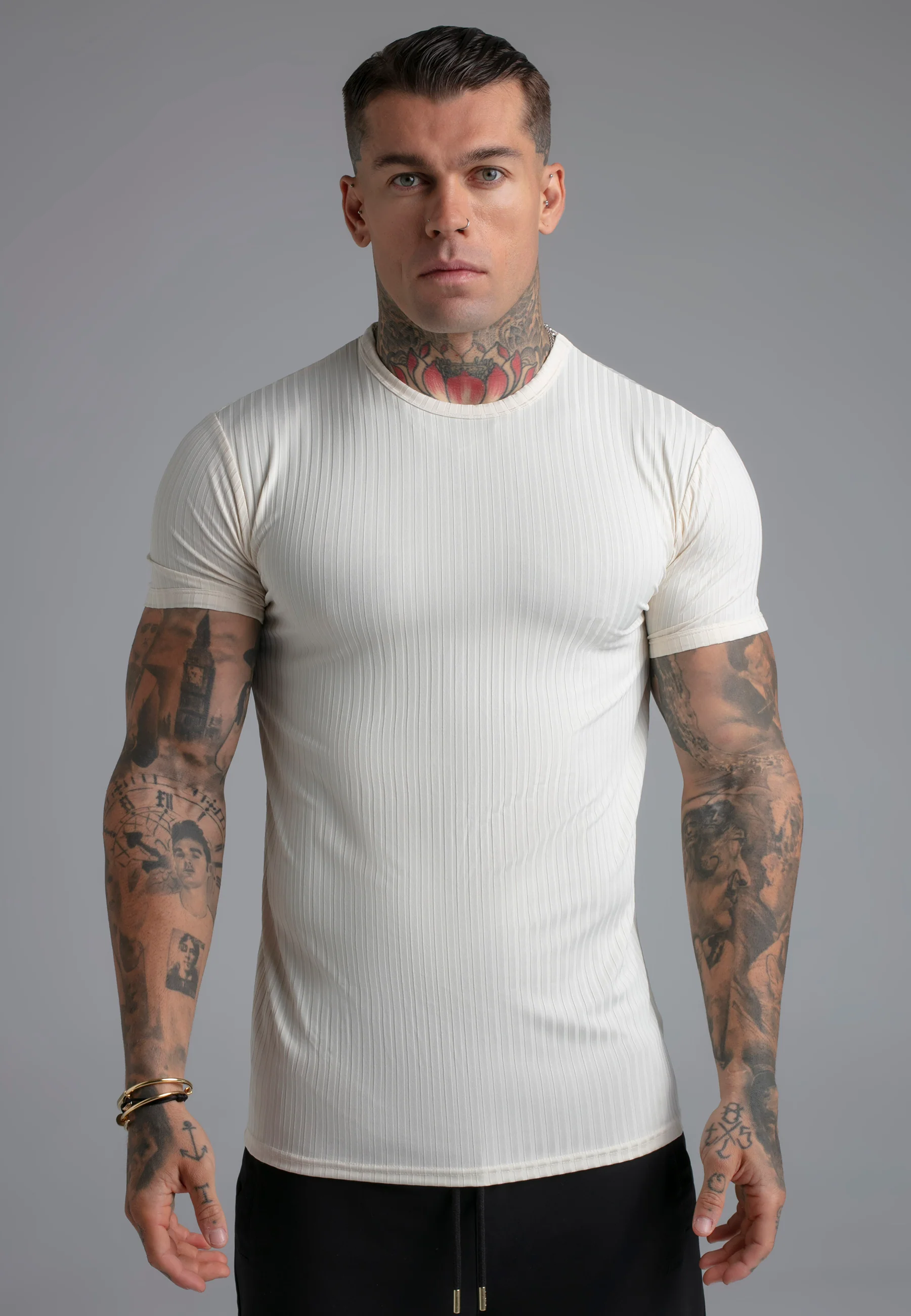 Ecru Muscle Fit T-Shirt