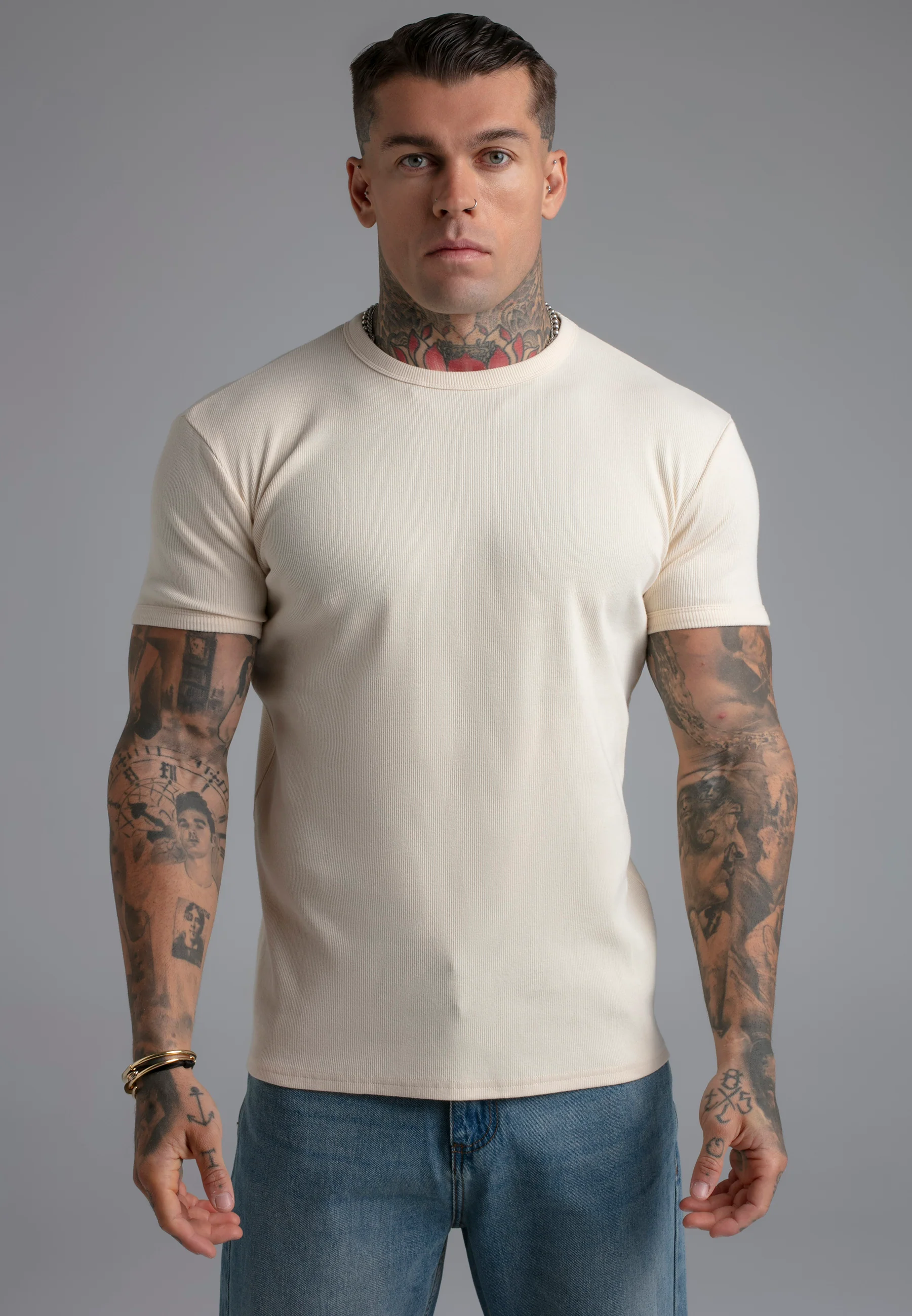 Ecru Muscle Fit T-Shirt - Image 3