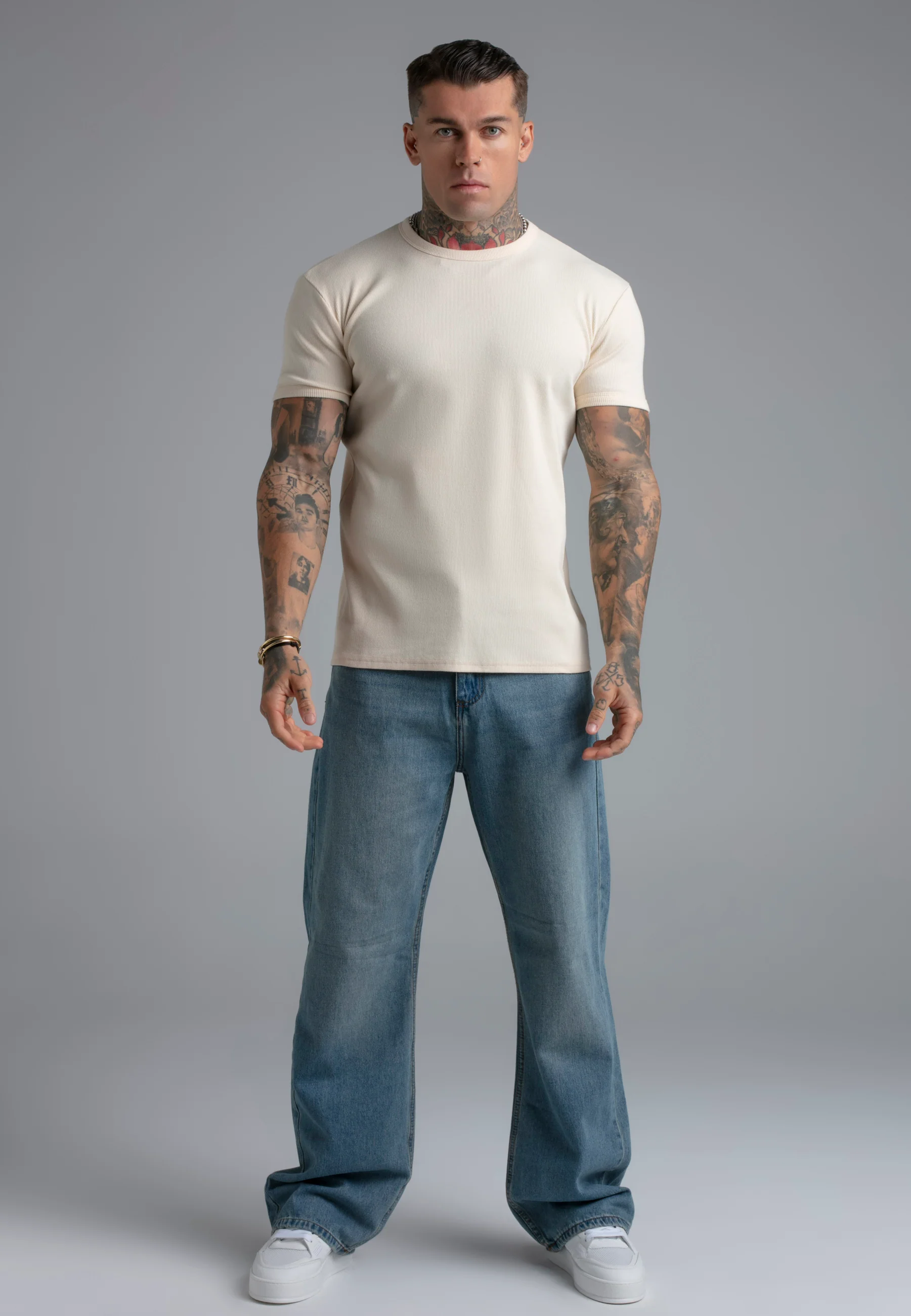 Ecru Muscle Fit T-Shirt - Image 4