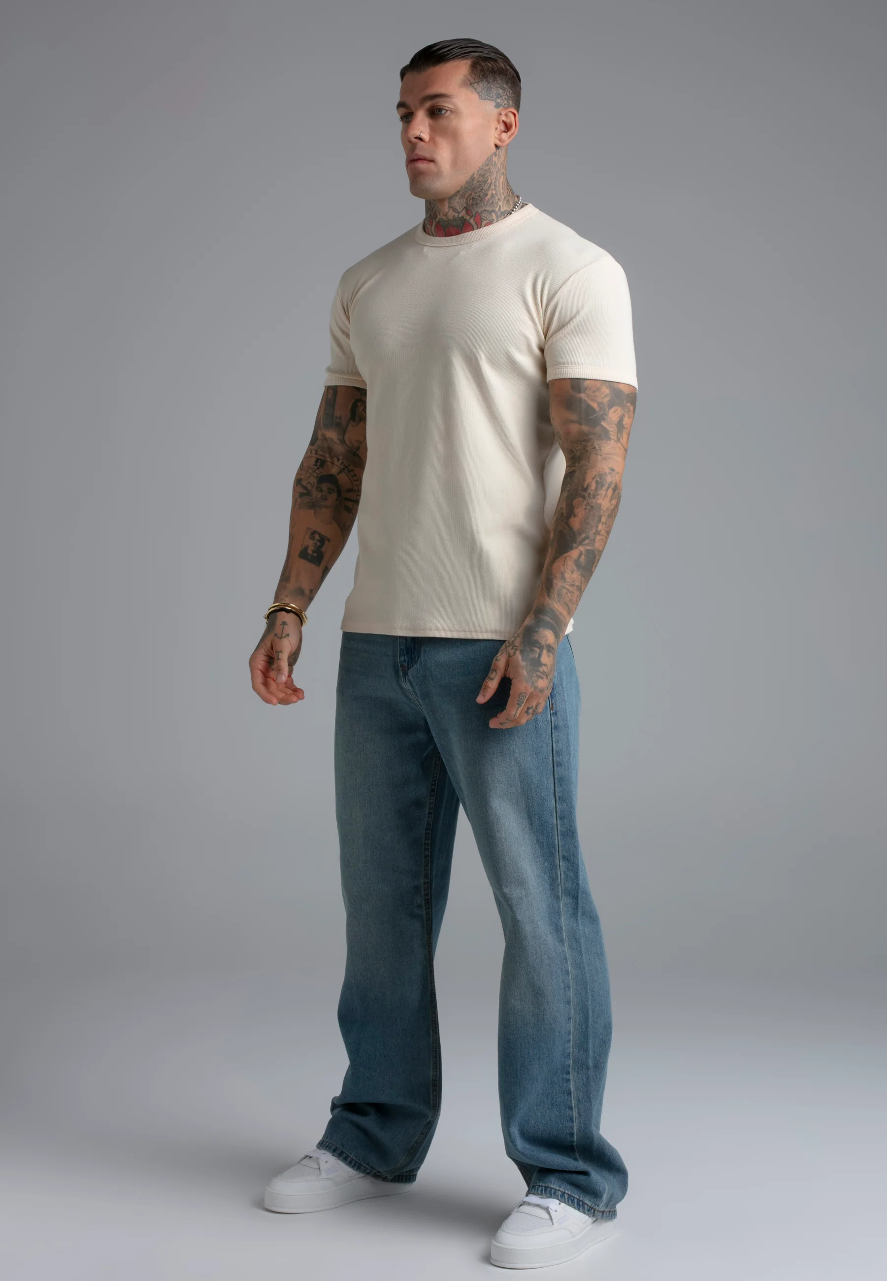 Ecru Muscle Fit T-Shirt - Image 5