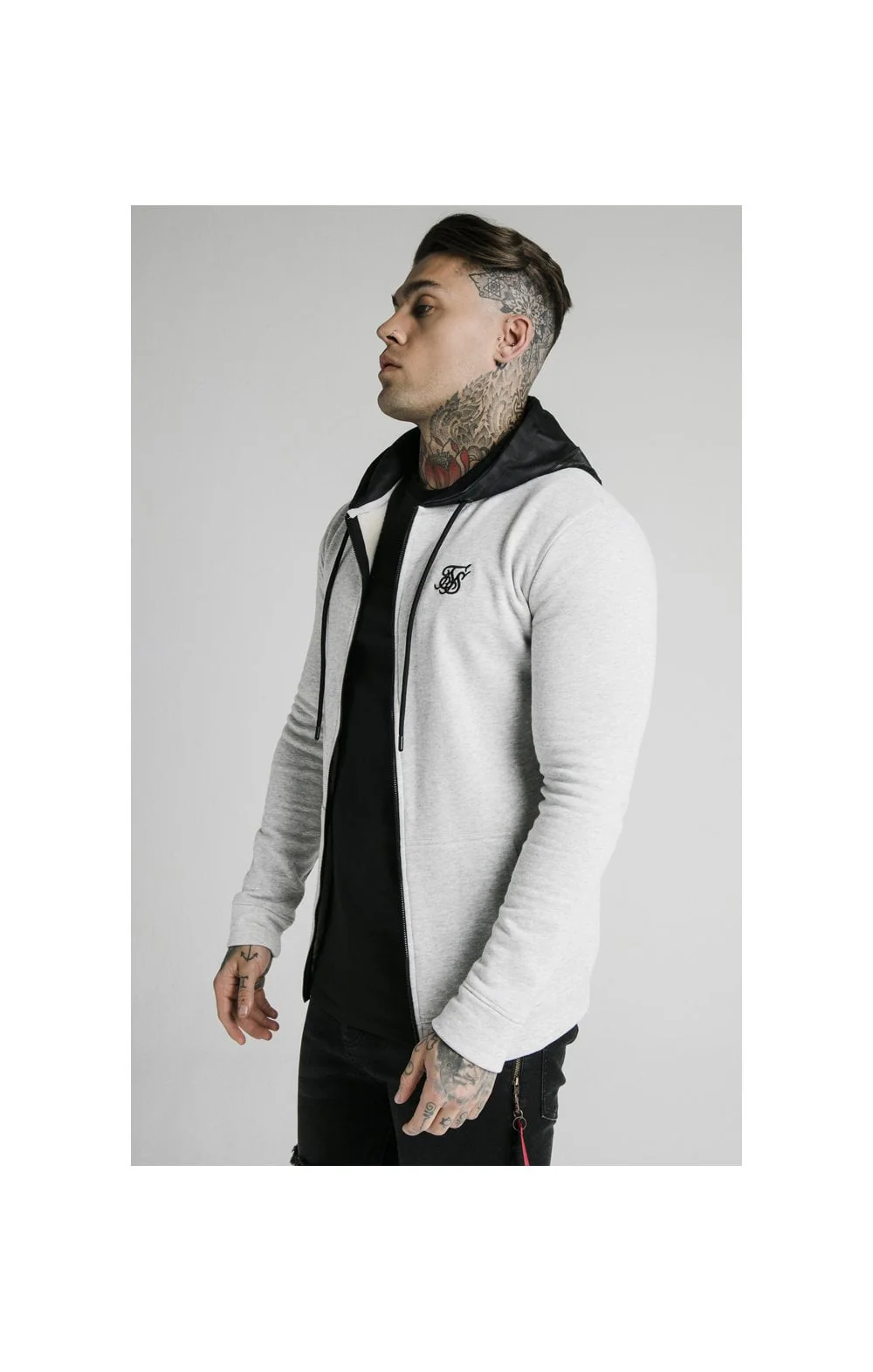 SikSilk Muscle Fit Zip Through Hoodie - Grey