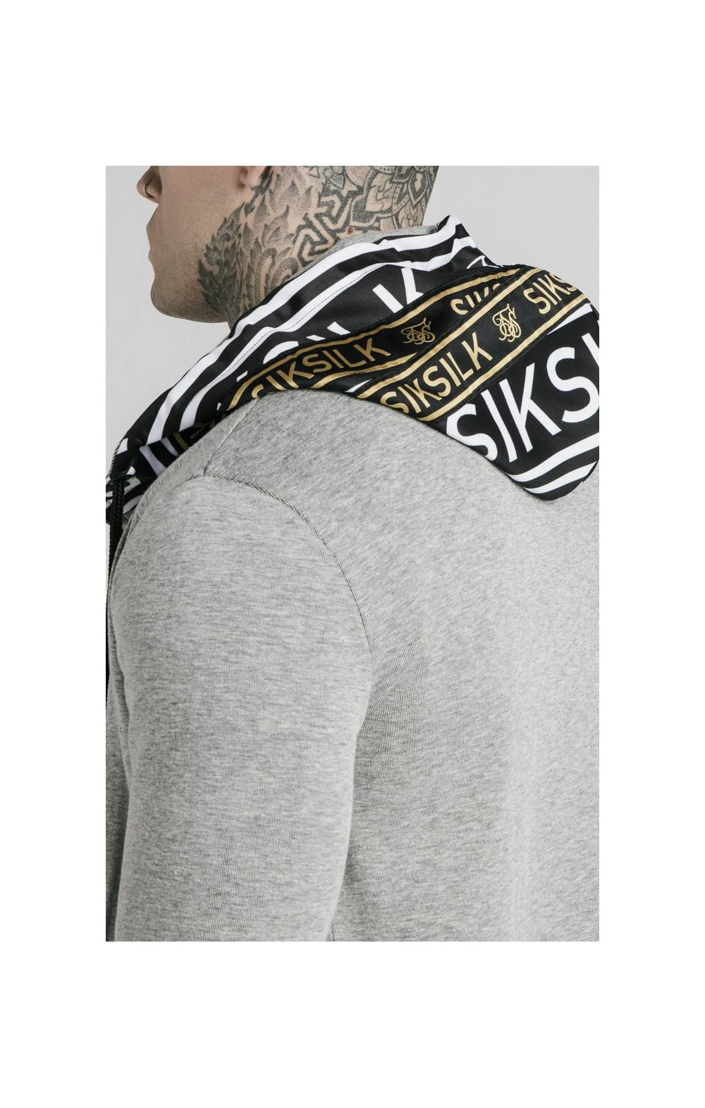 SikSilk Muscle Fit Zip Through Hoodie - Grey Marl - Image 3