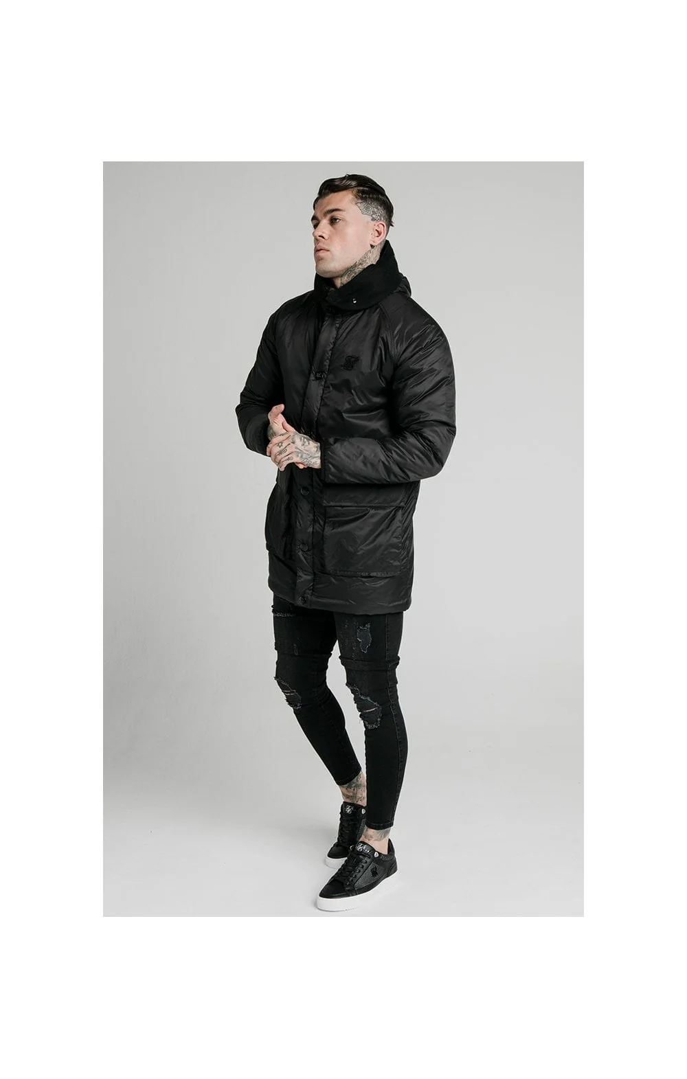 SikSilk Navigate Puff Parka - Black - Image 5