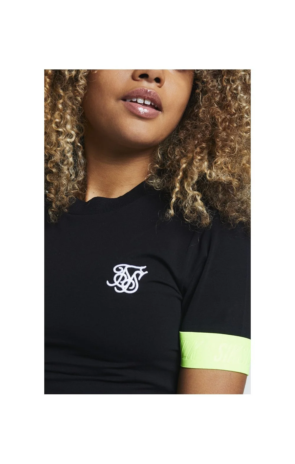 SikSilk Neon Tape Crop Tee - Black - Image 2