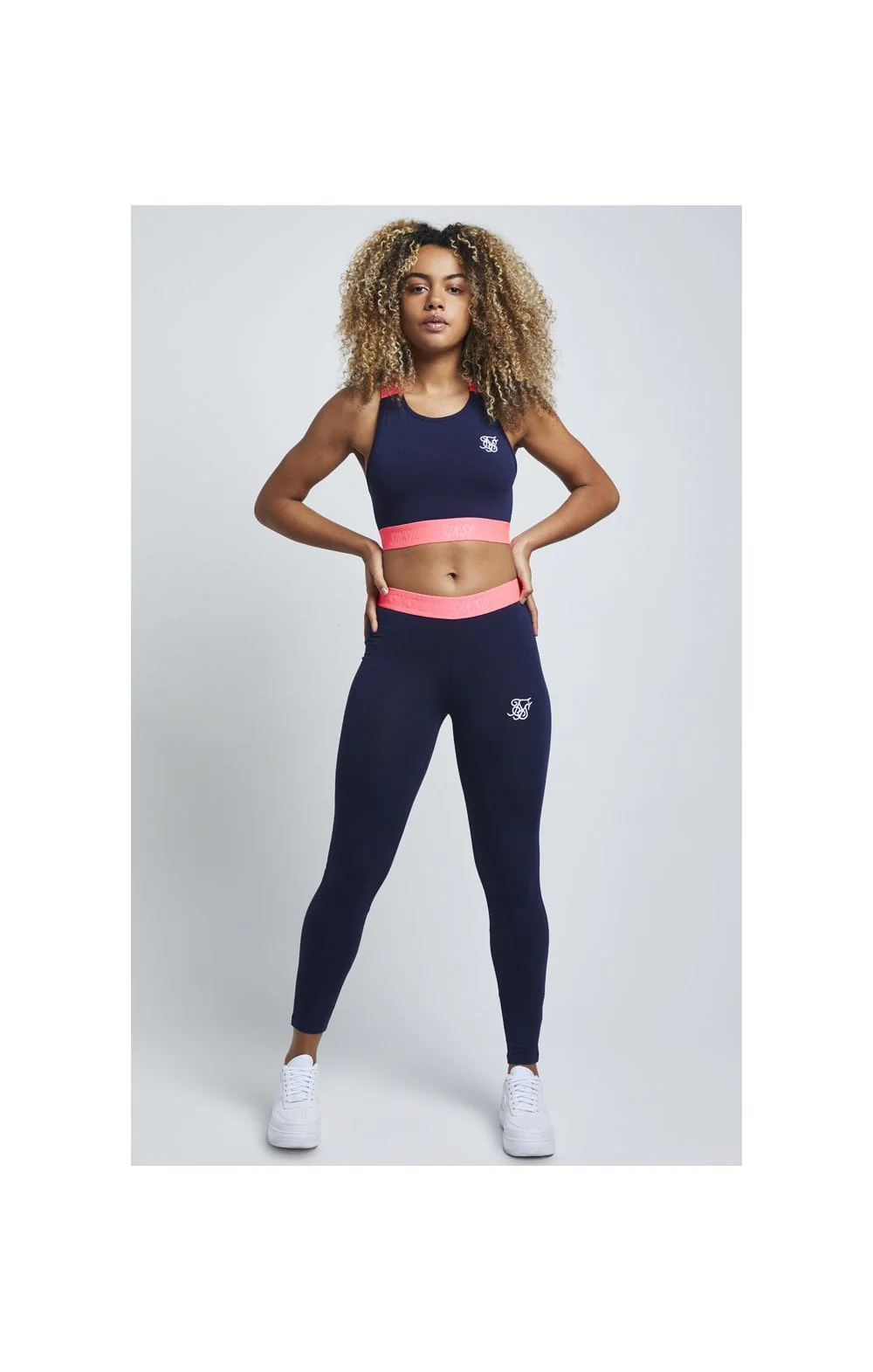 SikSilk Neon Tape Leggings – Navy - Image 3