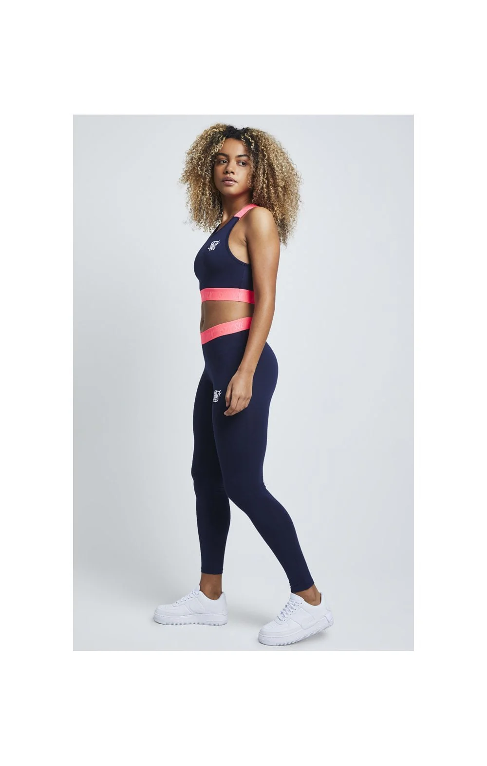SikSilk Neon Tape Leggings – Navy - Image 4