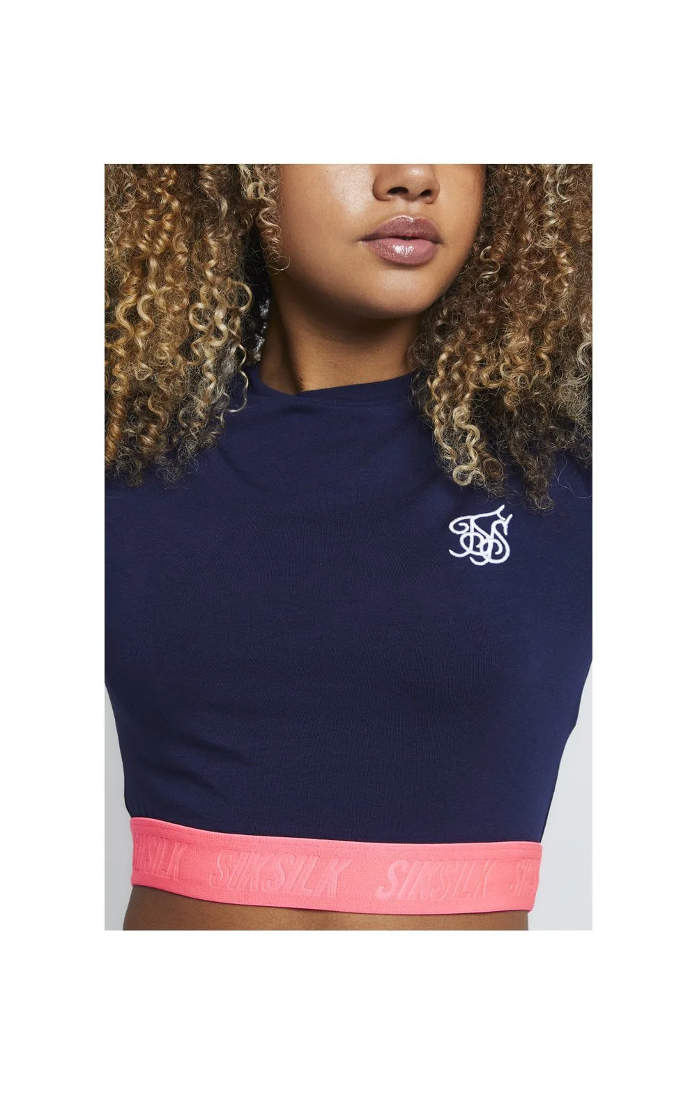 SikSilk Neon Tape Long Sleeve Crop Tee - Navy - Image 2