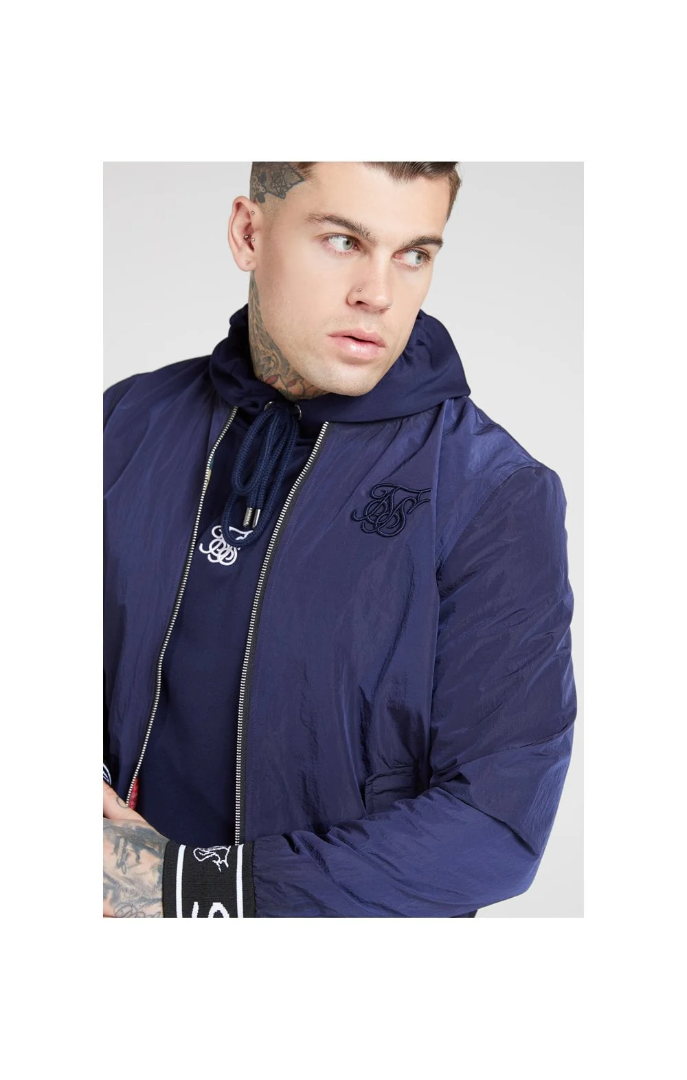 SikSilk Nylon Bomber Jacket – Navy