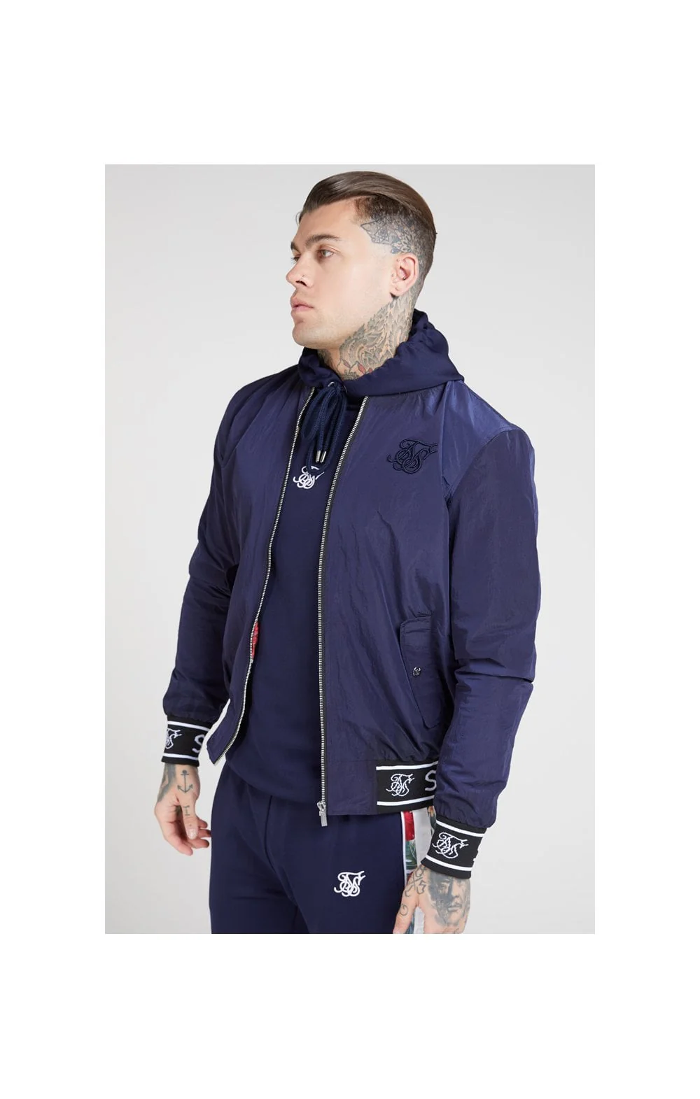 SikSilk Nylon Bomber Jacket – Navy - Image 2
