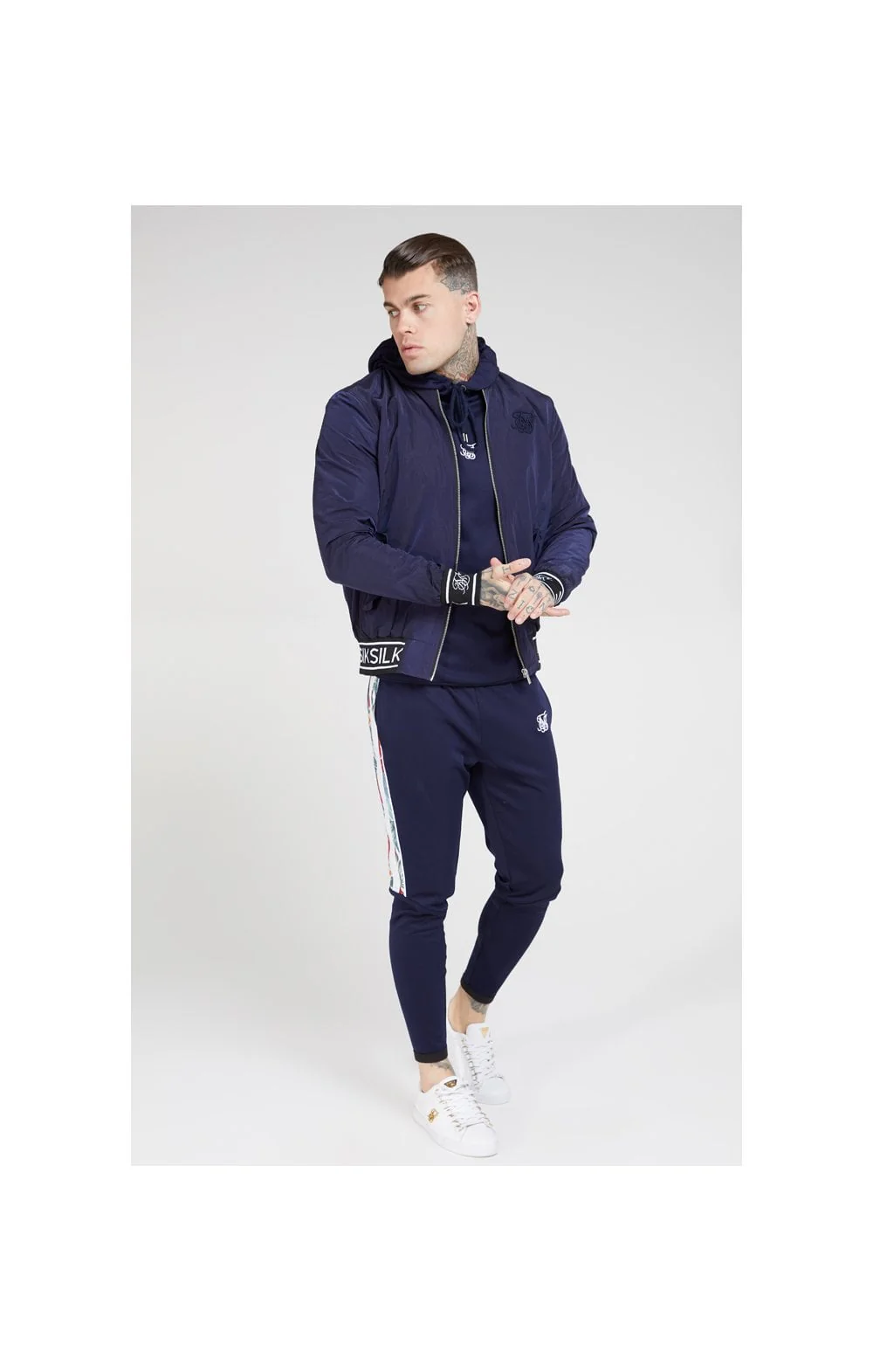 SikSilk Nylon Bomber Jacket – Navy - Image 3