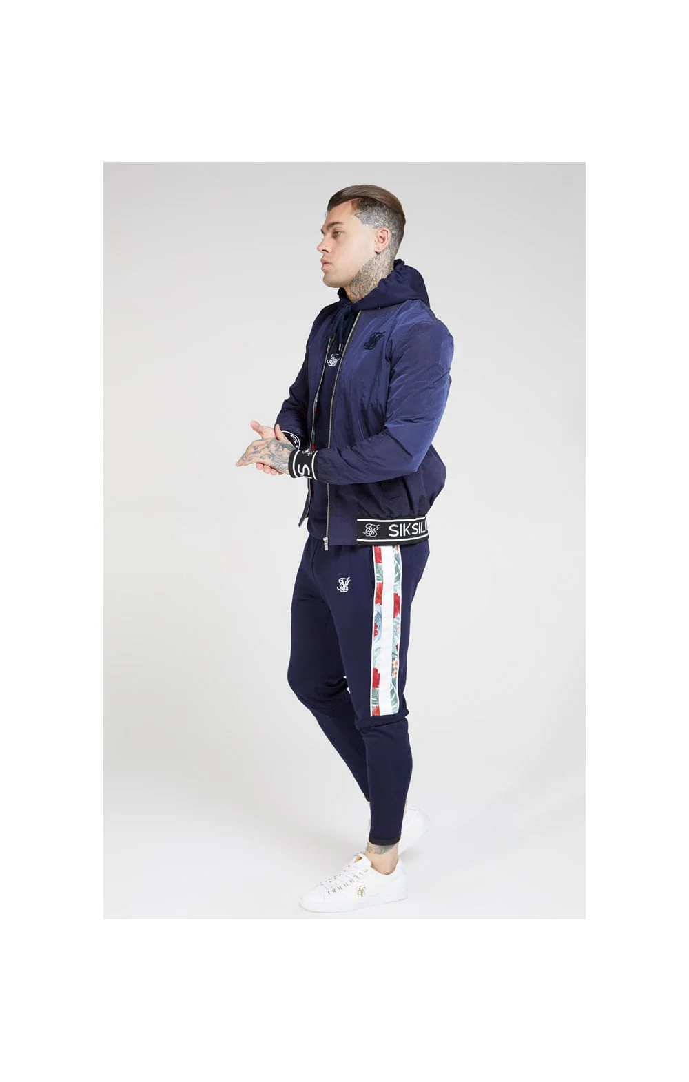 SikSilk Nylon Bomber Jacket – Navy - Image 4