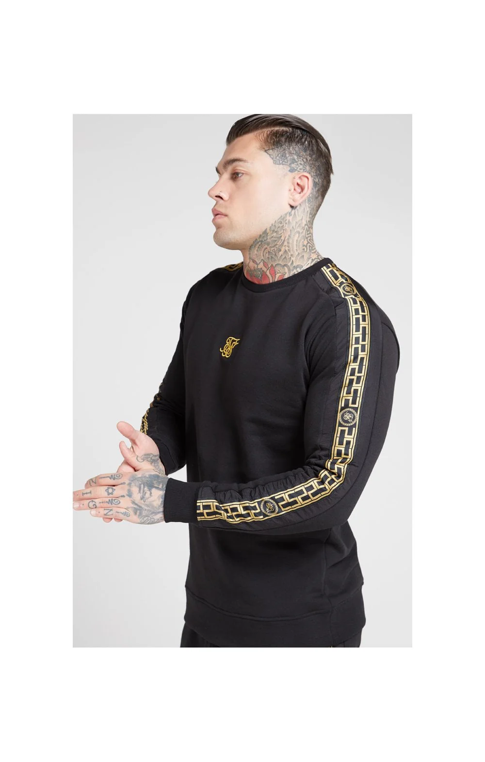 SikSilk Nylon Panel Crew Sweat – Black & Gold