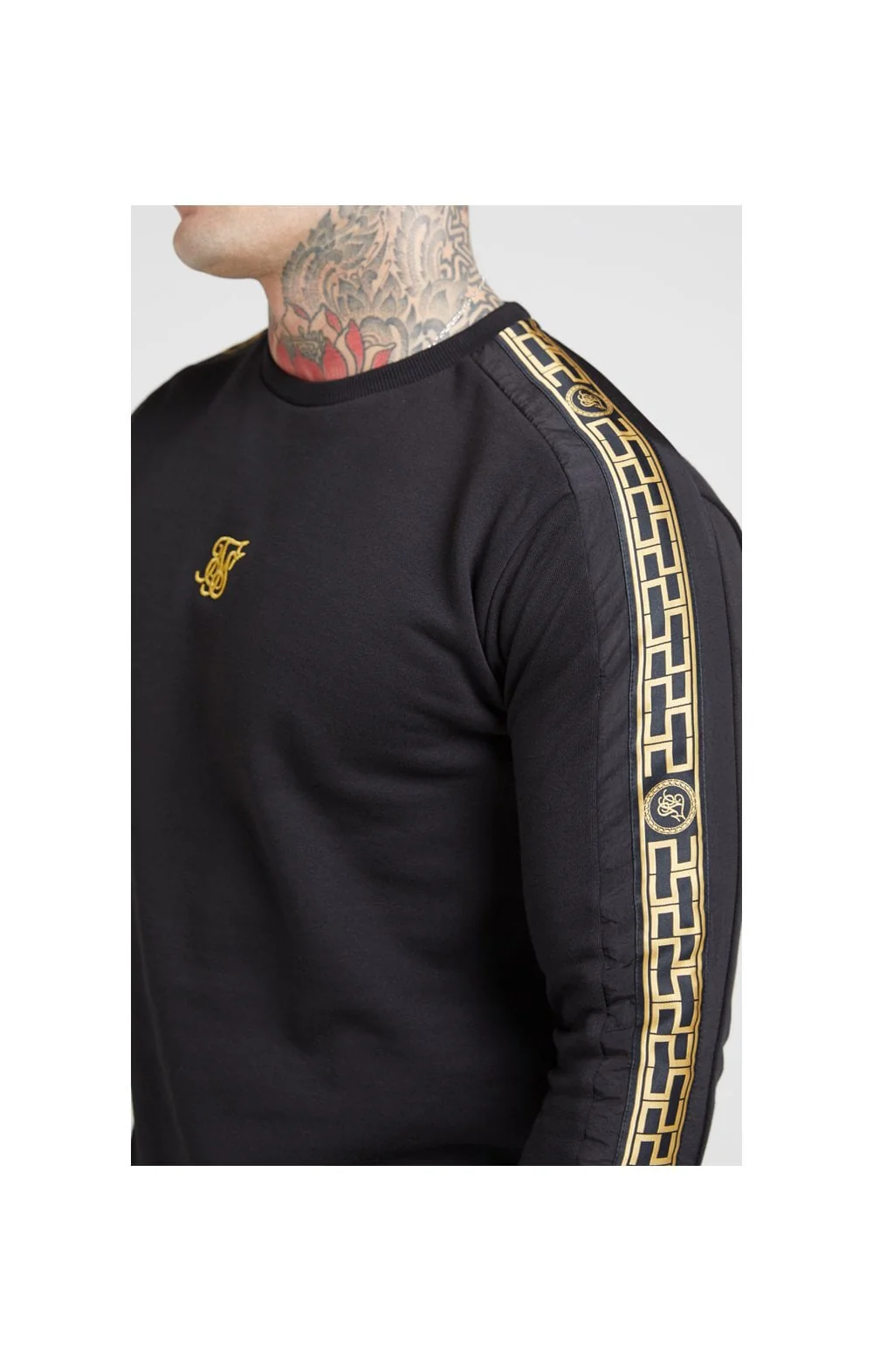 SikSilk Nylon Panel Crew Sweat – Black & Gold - Image 2