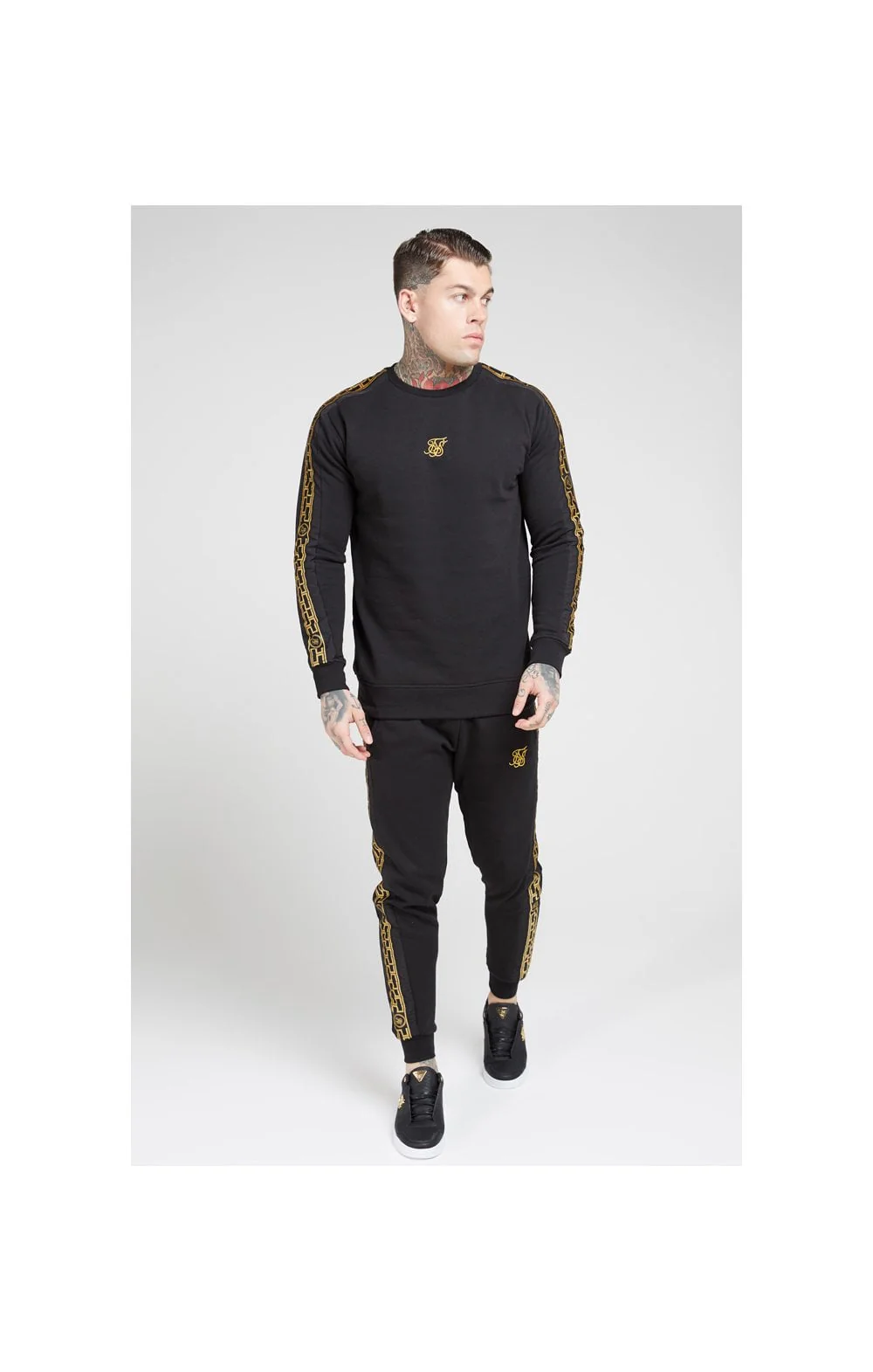 SikSilk Nylon Panel Crew Sweat – Black & Gold - Image 3