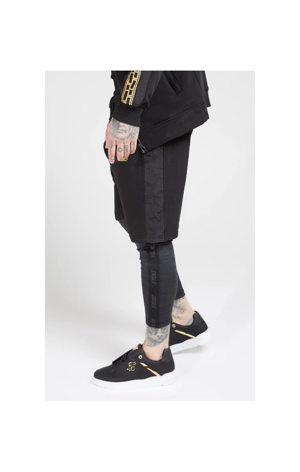 SikSilk Nylon Panel Relaxed Fit Shorts - Black & Gold - Image 2