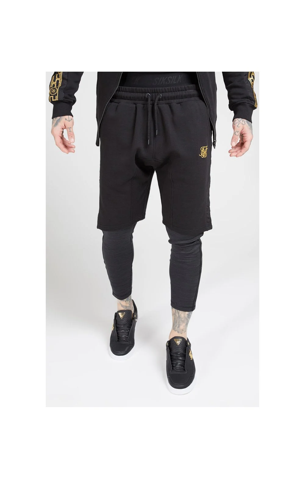 SikSilk Nylon Panel Relaxed Fit Shorts - Black & Gold - Image 3
