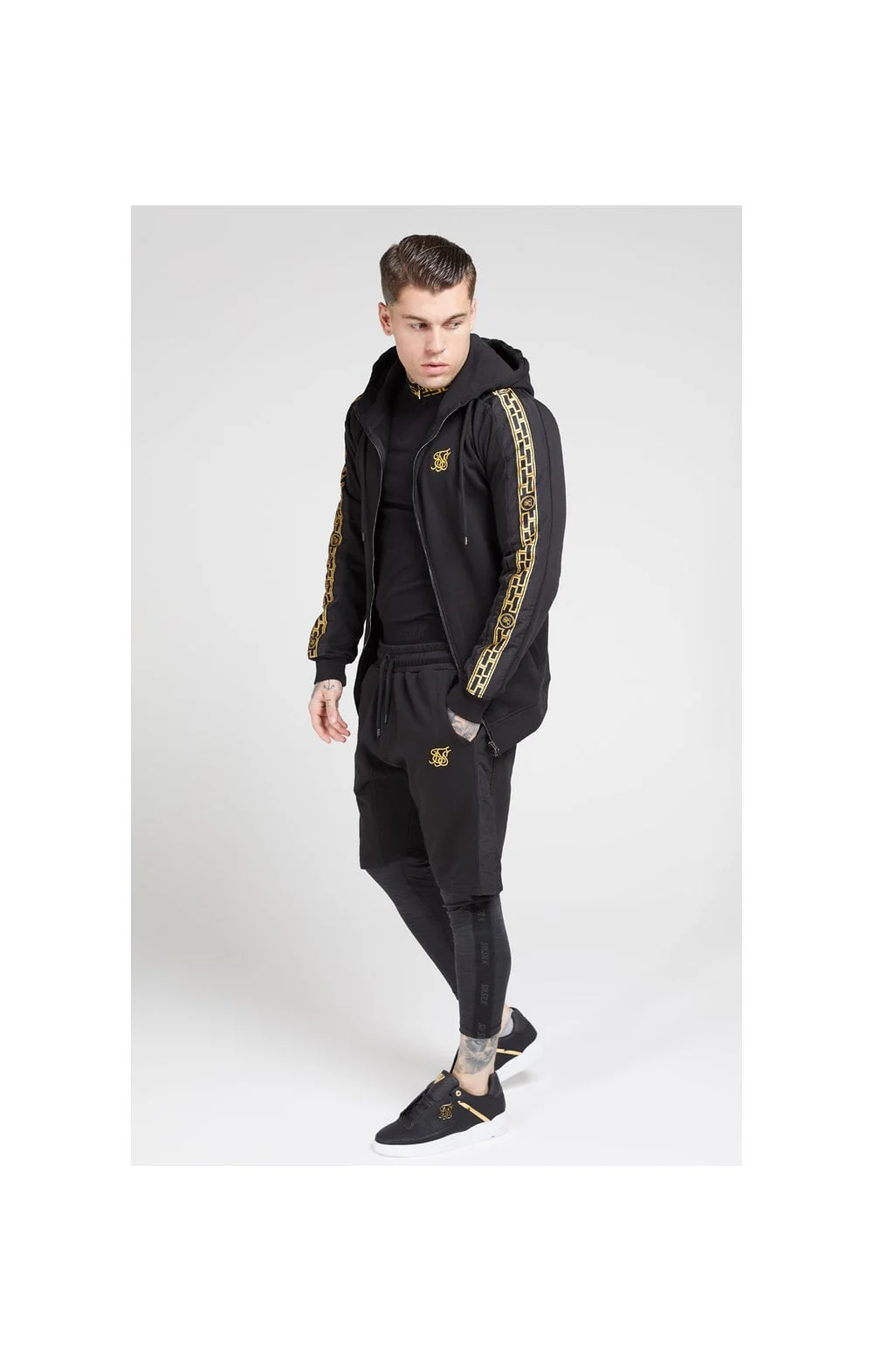 SikSilk Nylon Panel Relaxed Fit Shorts - Black & Gold - Image 4