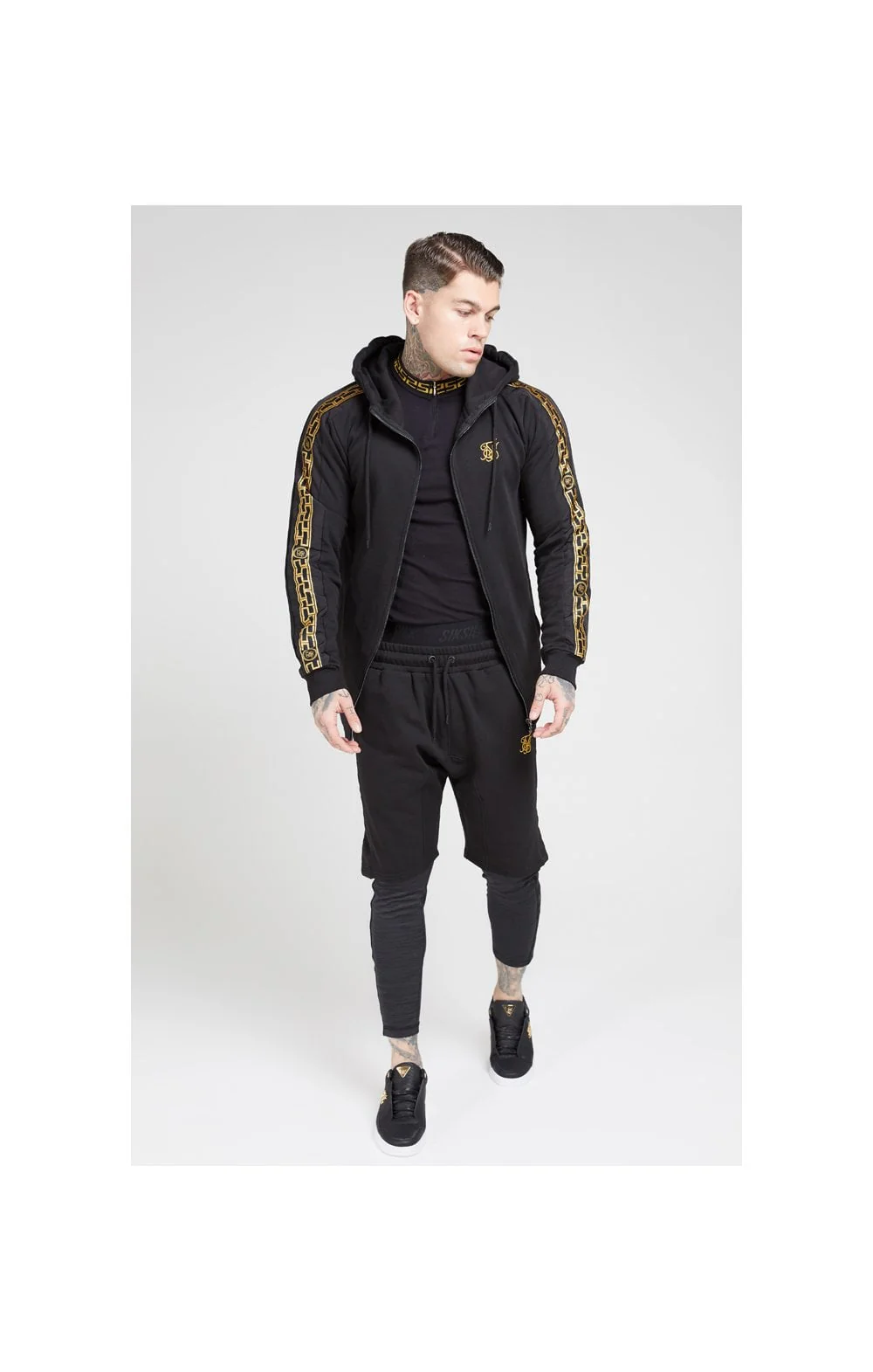 SikSilk Nylon Panel Relaxed Fit Shorts - Black & Gold - Image 5