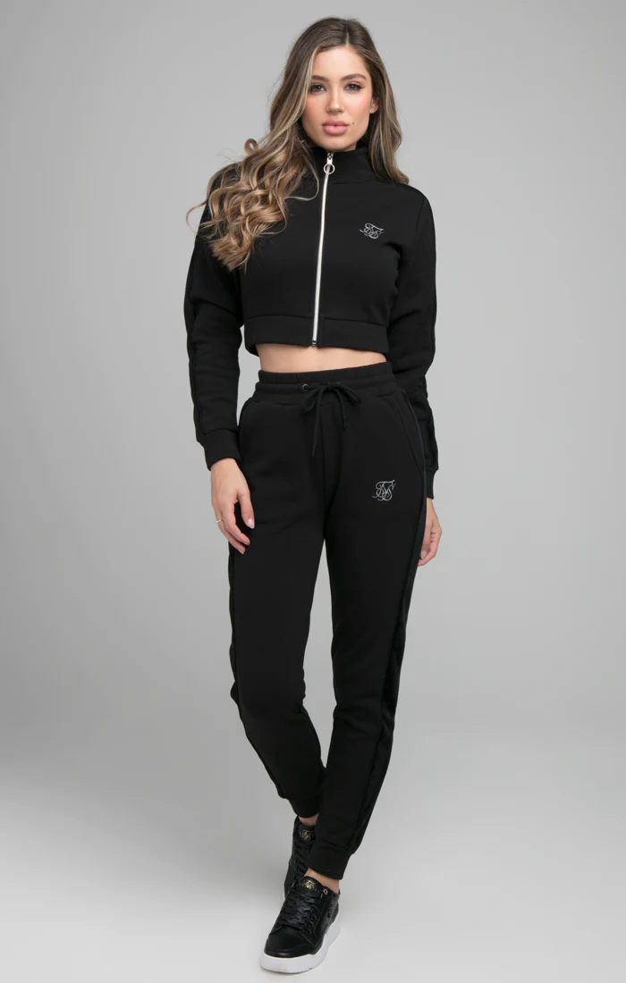 SikSilk Opulent Cropped Track Top - Black - Image 3