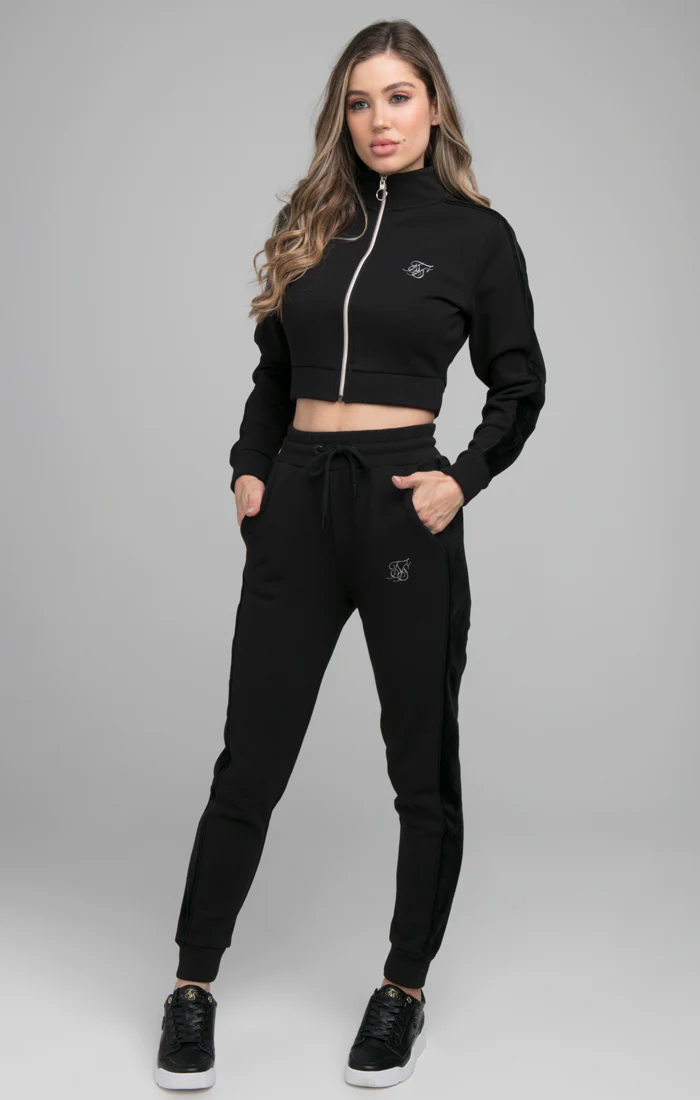 SikSilk Opulent Cropped Track Top - Black - Image 4