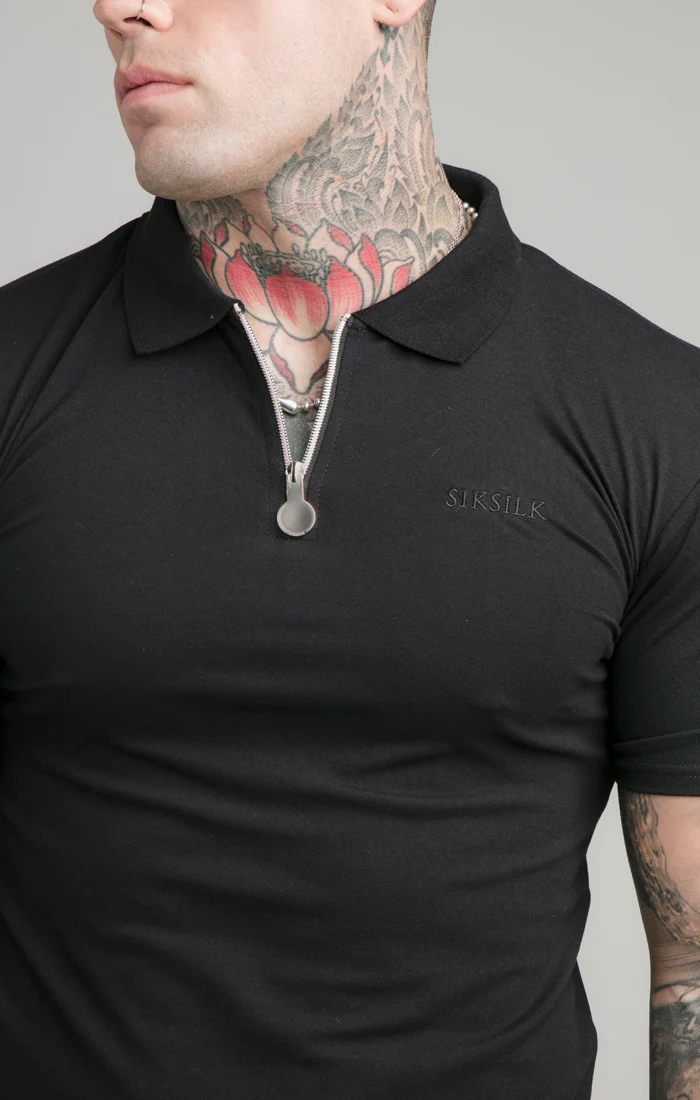 Black Opulent Zip Polo Shirt - Image 3