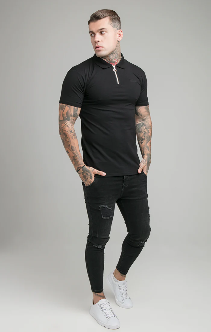 Black Opulent Zip Polo Shirt - Image 4