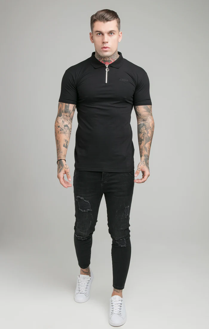 Black Opulent Zip Polo Shirt - Image 6