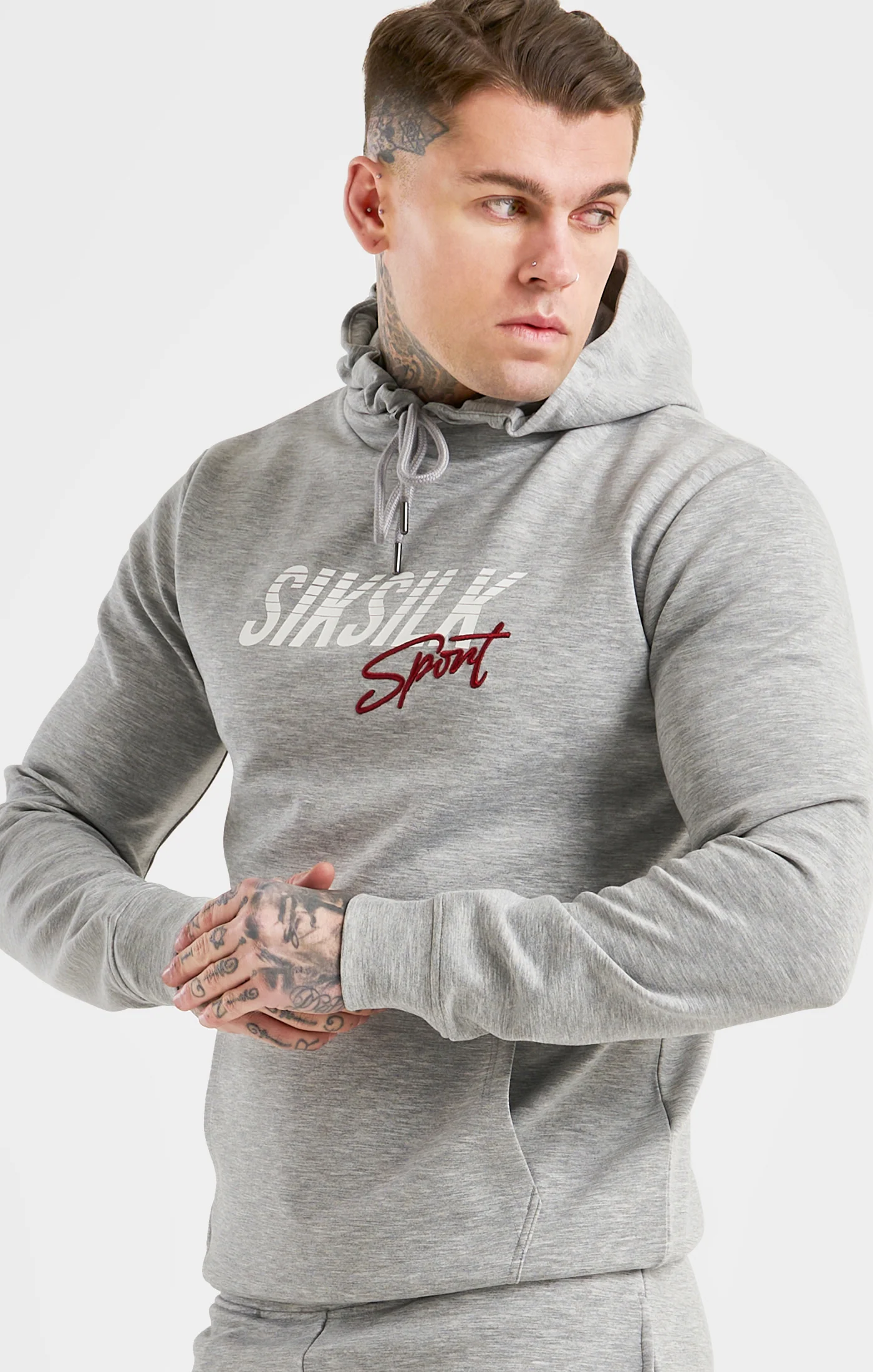 SikSilk Overhead Basic Sports Hoodie - Grey Marl