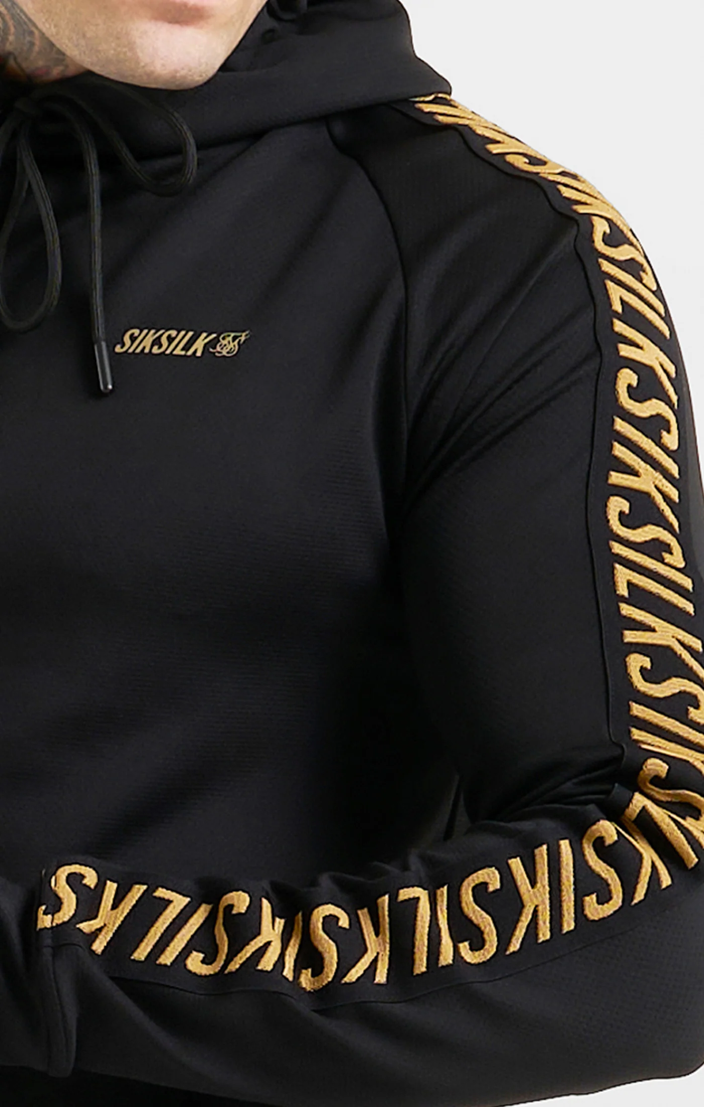 Black Sports Taped Muscle Fit Hoodie - Image 2